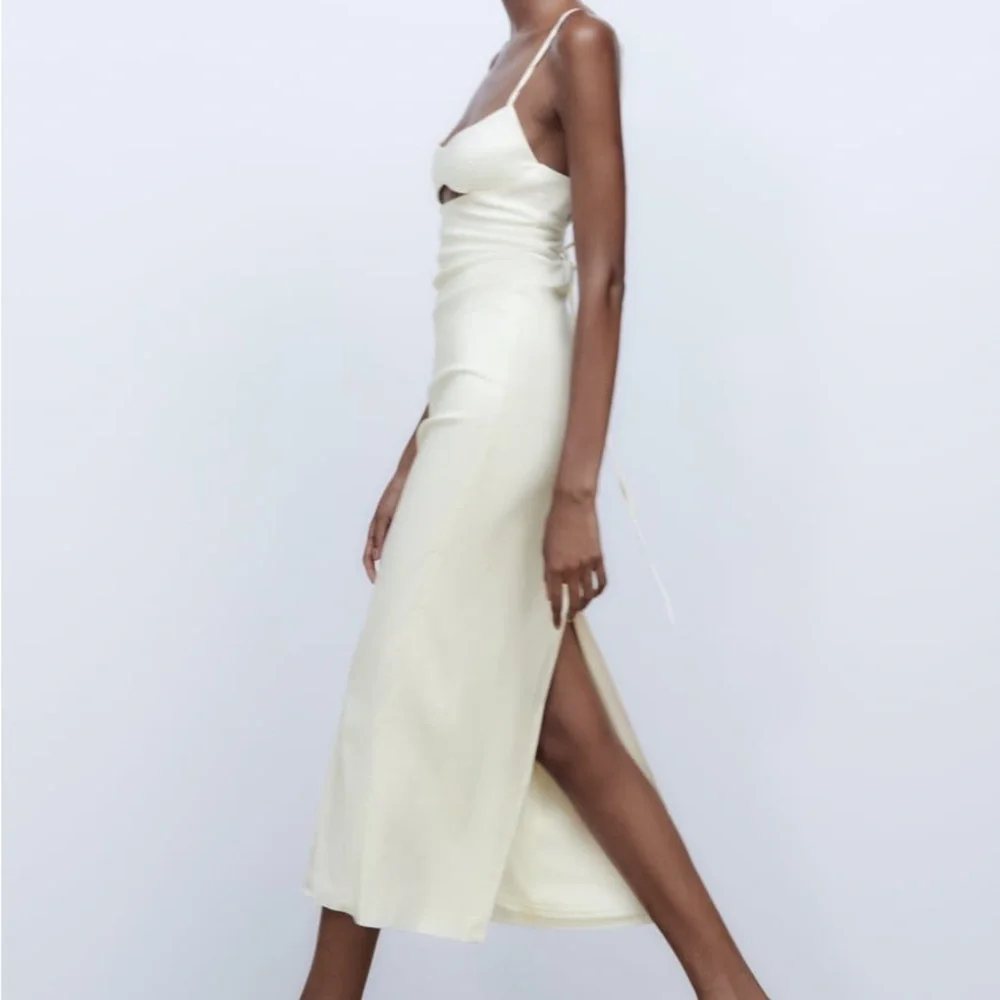 Linen blend cutout dress sage green ZARA - Picture 3 of 9